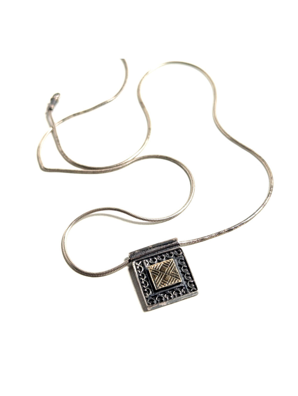 Classic 14k Gold & Sterling Silver 925 Square Geometric Snake Chain Necklace